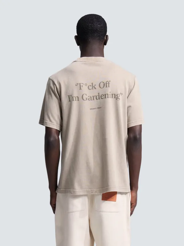Distressed  "F*ck Off I'm Gardening" T-shirt - Washed Khaki sold by Bram's Fruit