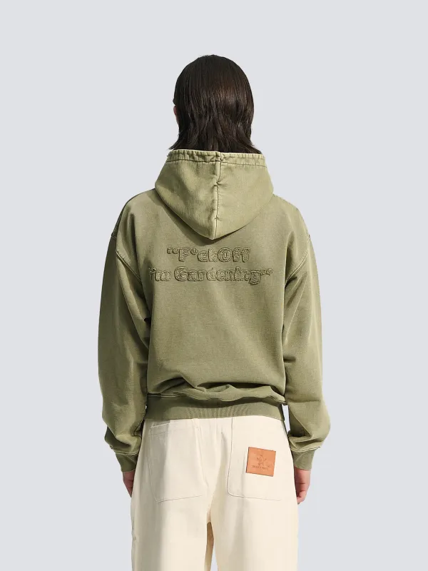 Cut & Sew “F*ck Off I'm Gardening” Hoodie - Washed Olive Green sold by Bram's Fruit