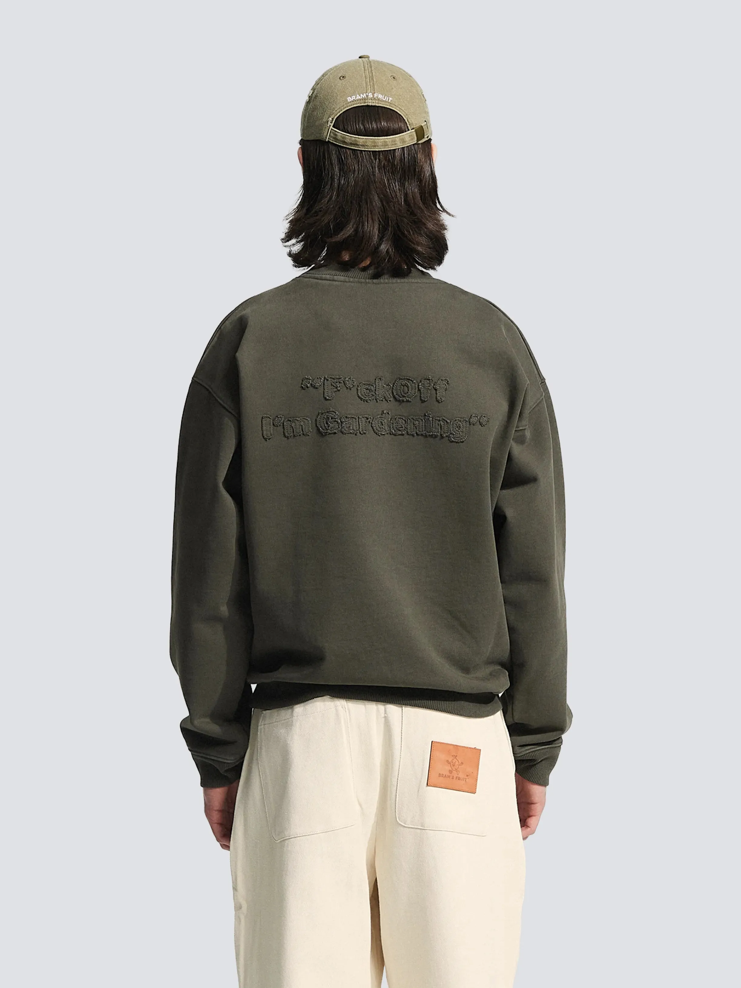 Cut & Sew “F*ck Off I'm Gardening” Crewneck - Washed Charcoal Black sold by Bram's Fruit
