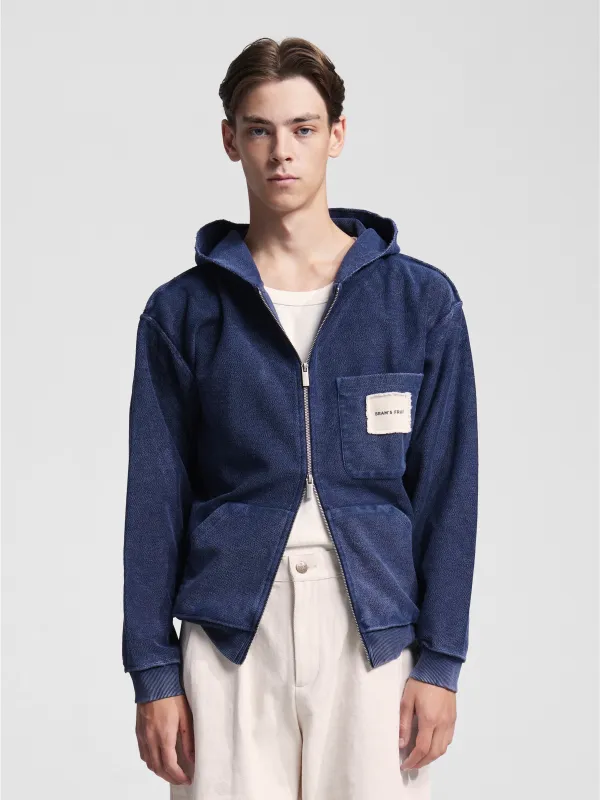 Chest Pocket Zipper Hoodie - Washed Navy made by Bram's Fruit