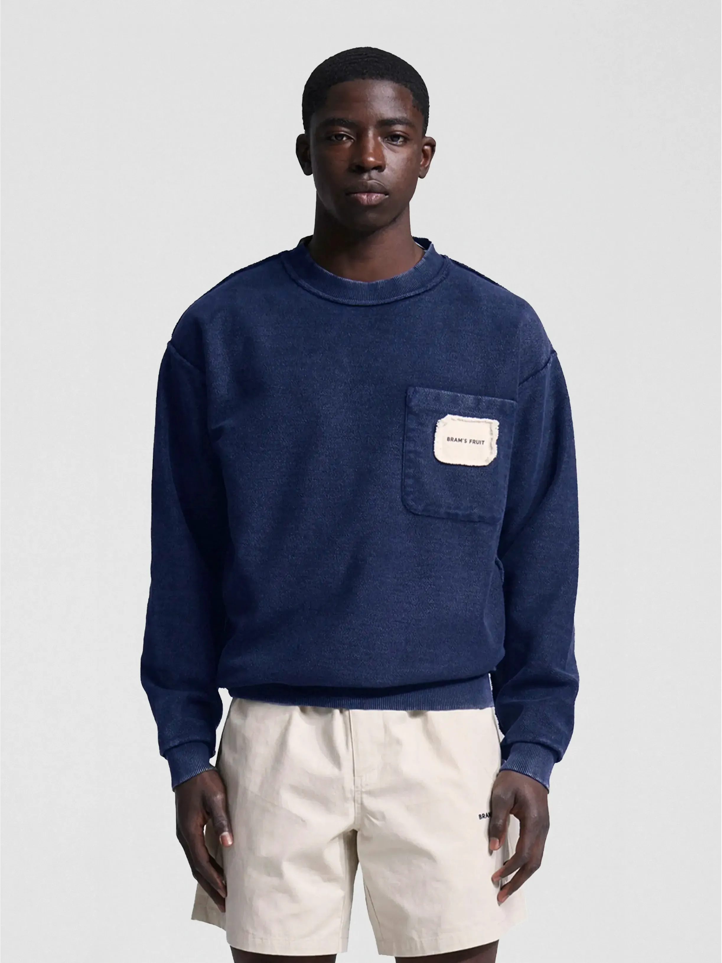 Chest Pocket Crewneck - Washed Navy sold by Bram's Fruit