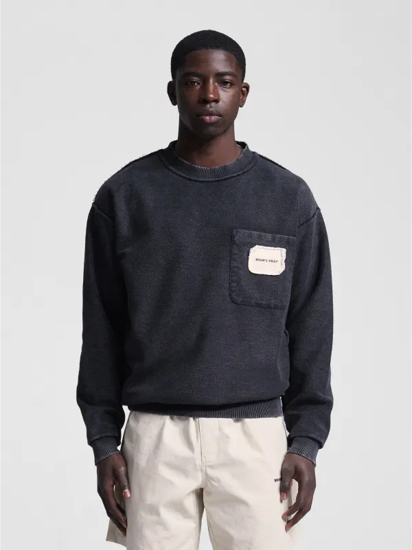 Chest Pocket Crewneck - Washed Charcoal Black sold by Bram's Fruit