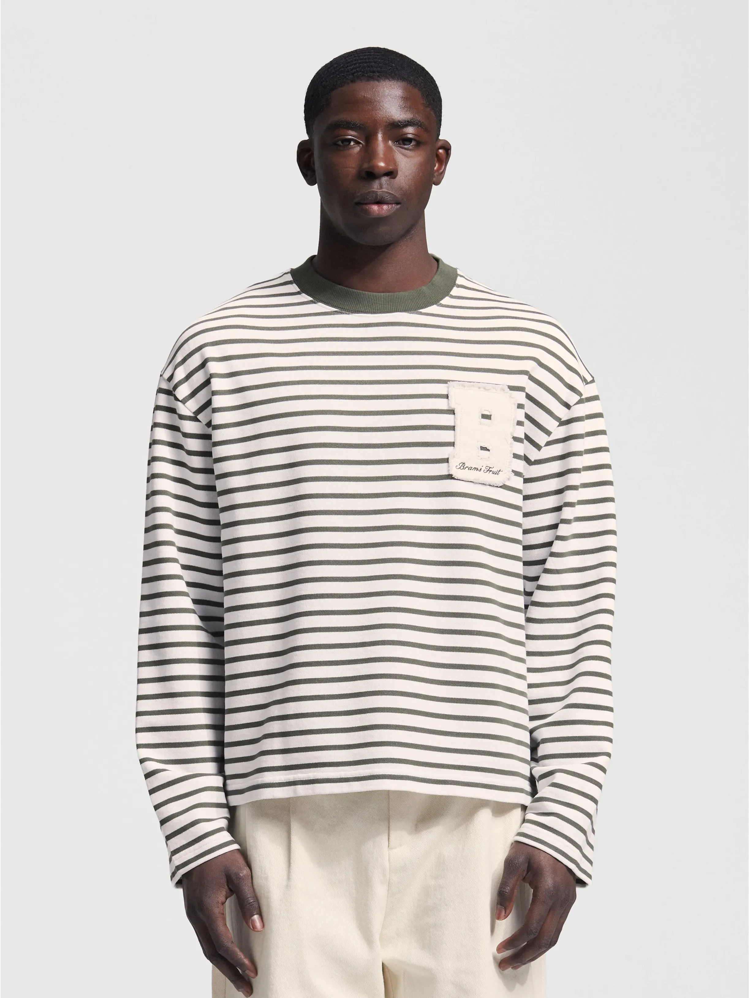 Varsity Striped Longsleeve - Olive Green sold by Bram's Fruit
