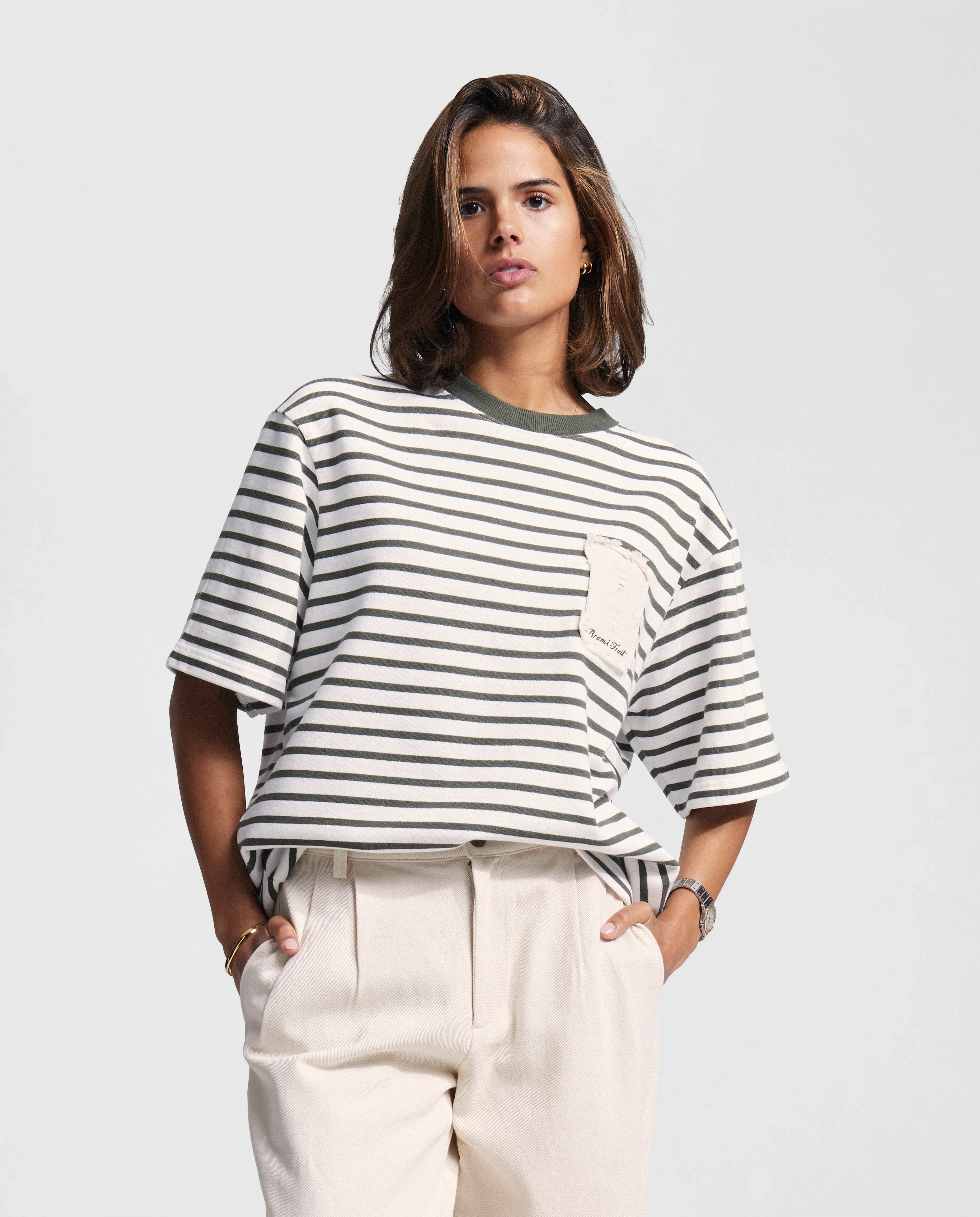 Varsity Striped T-shirt - Olive Green sold by Bram's Fruit product image thumbnail 4