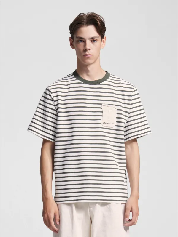 Varsity Striped T-shirt - Olive Green sold by Bram's Fruit