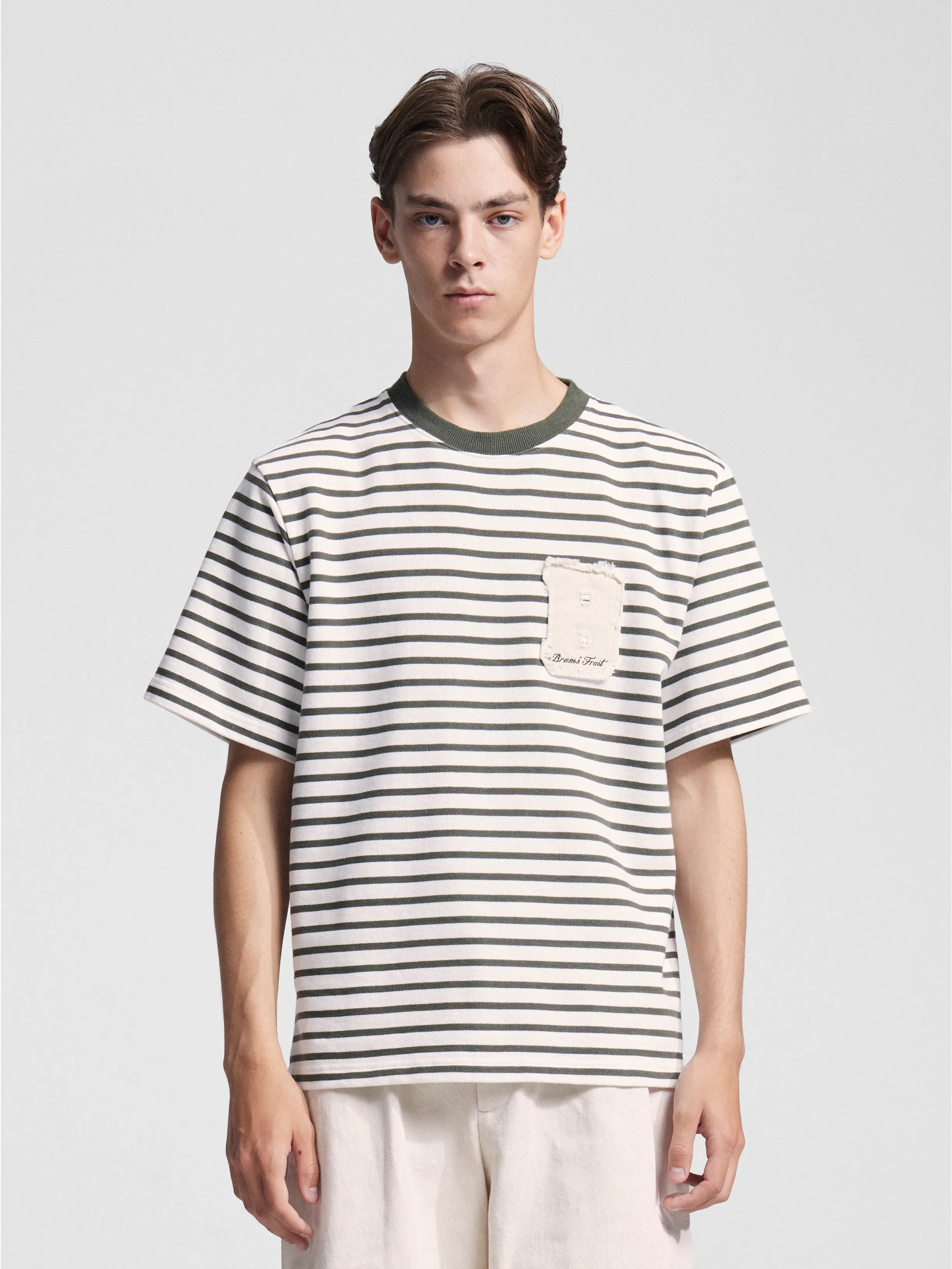 Varsity Striped T-shirt - Olive Green sold by Bram's Fruit