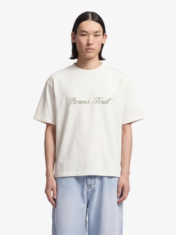 Distressed Script Logo T-shirt - Off White made by Bram's Fruit
