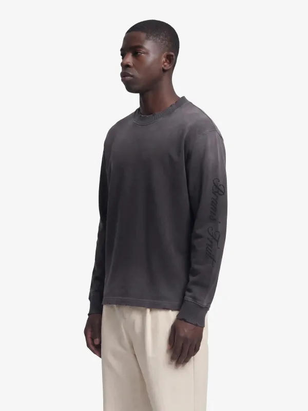 Distressed Script Logo Longsleeve - Shadow Black made by Bram's Fruit
