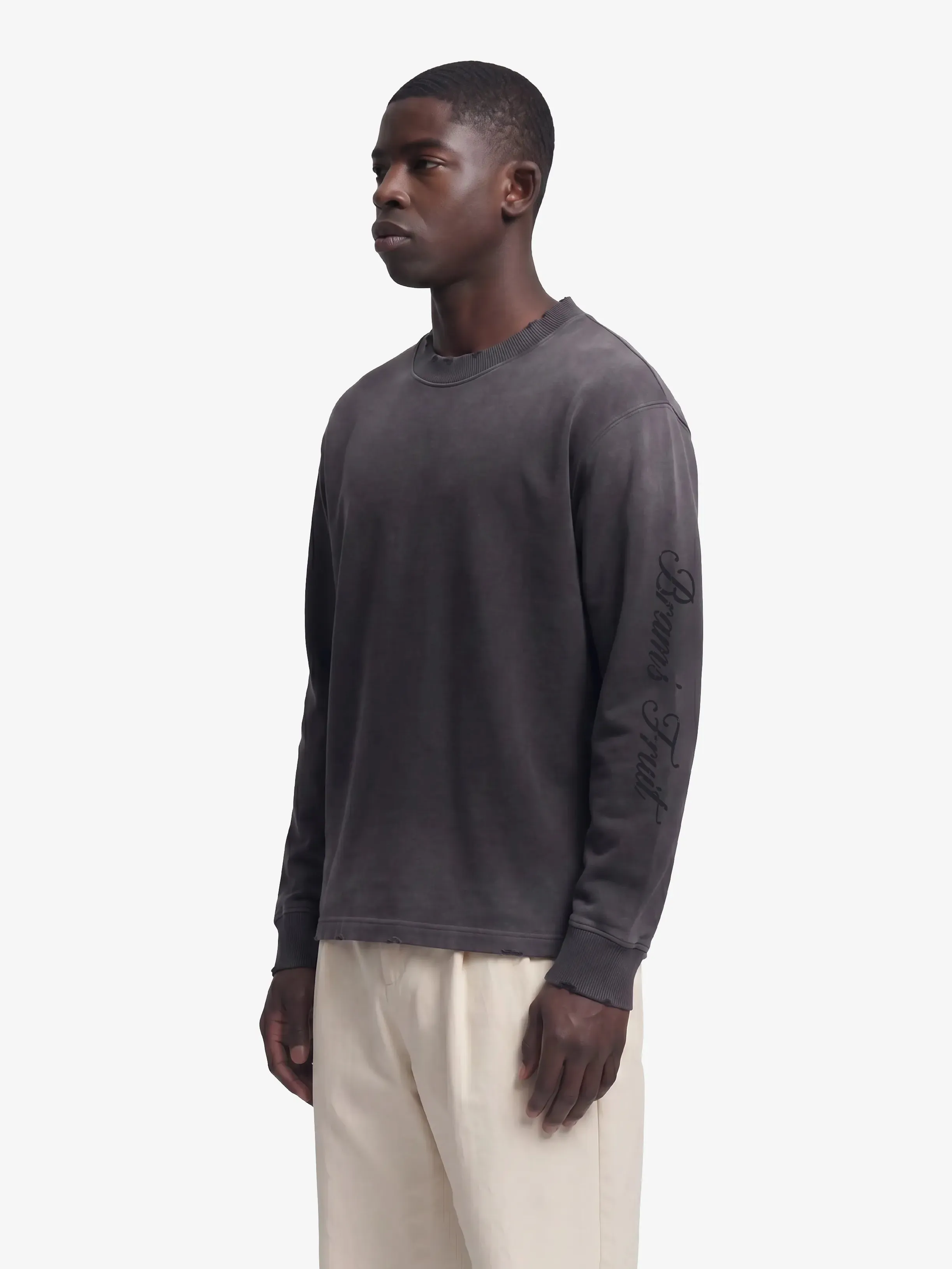 Distressed Script Logo Longsleeve - Shadow Black sold by Bram's Fruit