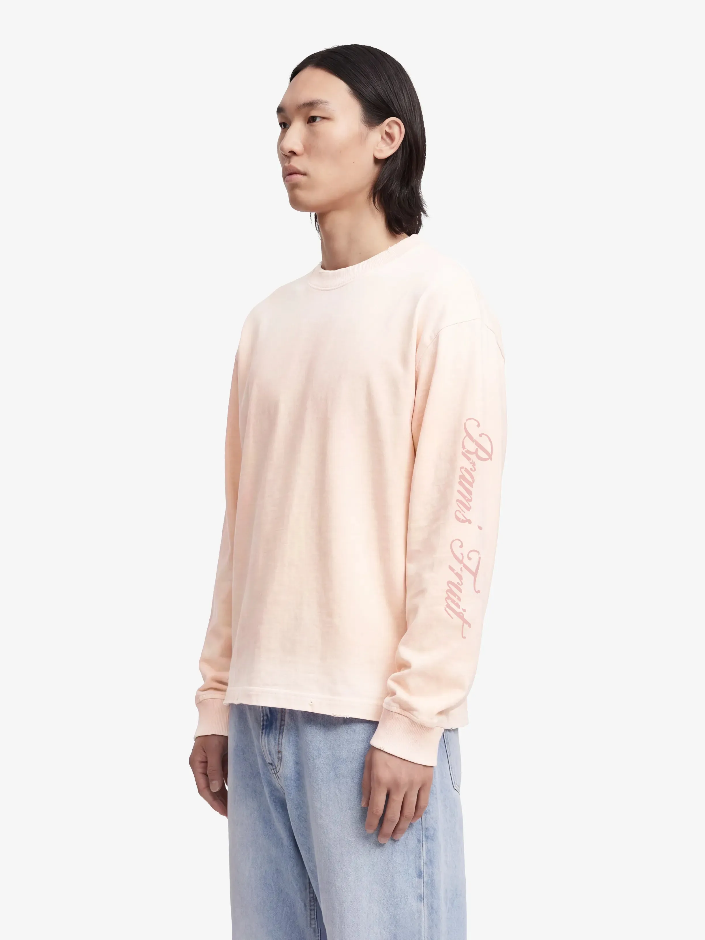 Distressed Script Logo Longsleeve - Strawberry Milkshake Pink sold by Bram's Fruit