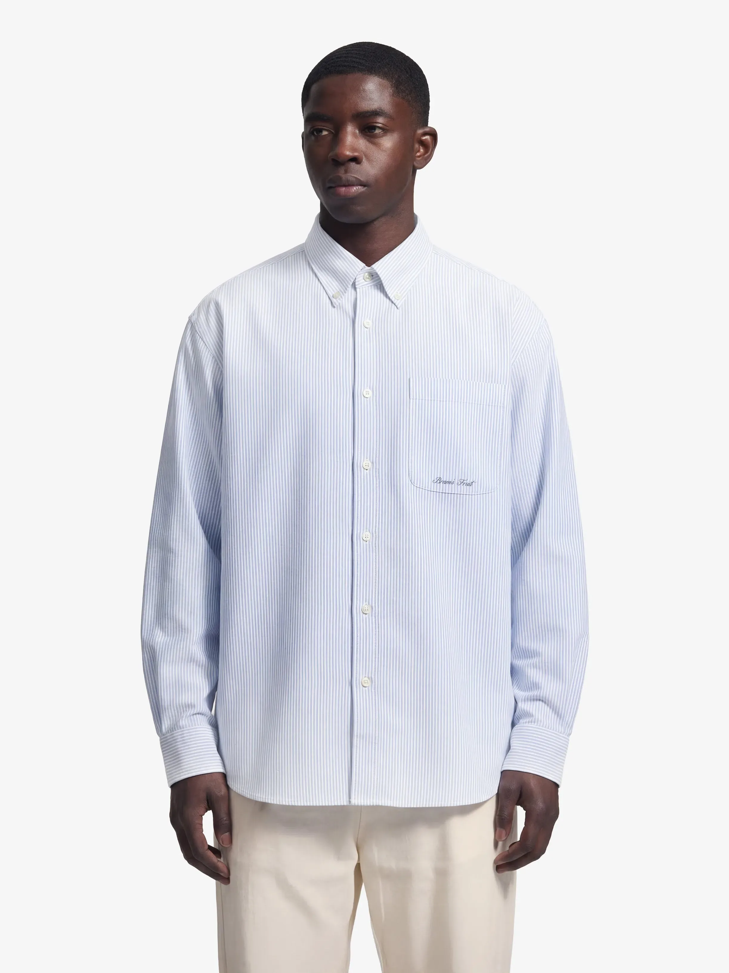 Distressed Oxford Shirt Longsleeve - Light Blue sold by Bram's Fruit