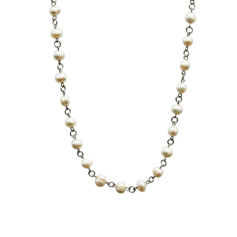 White Pearl Linked Necklace sold by MHART