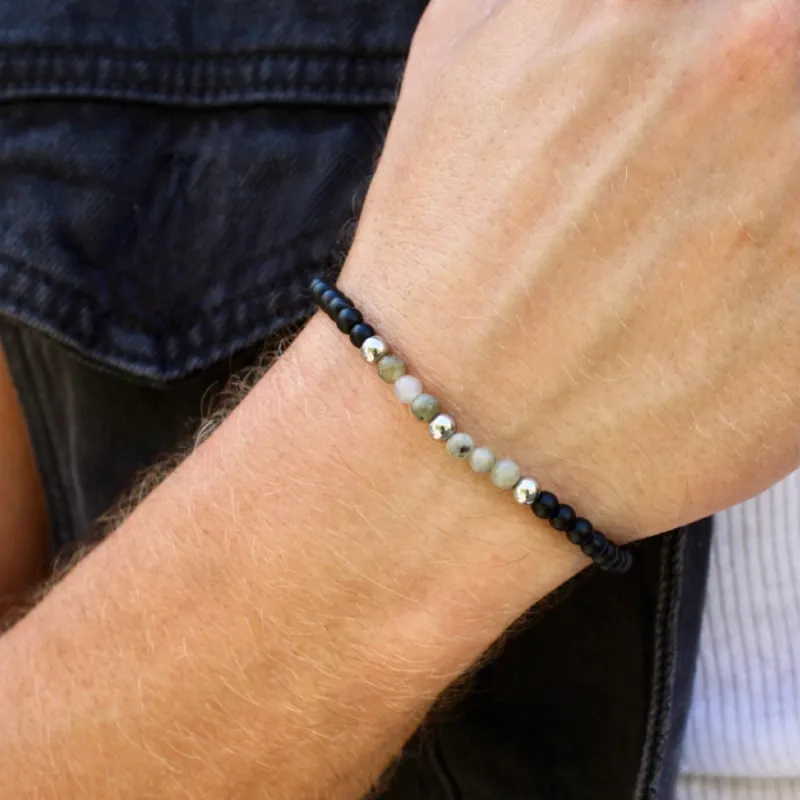 Labradorite + Onyx Stretch Bracelet sold by MHART