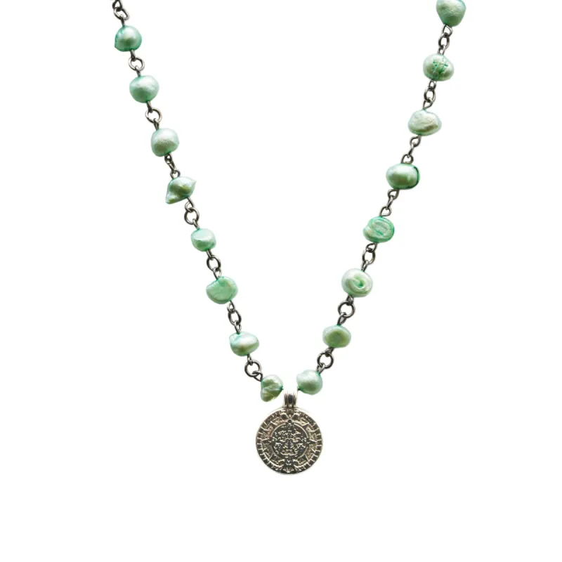 Green Pearl Coin Necklace sold by MHART