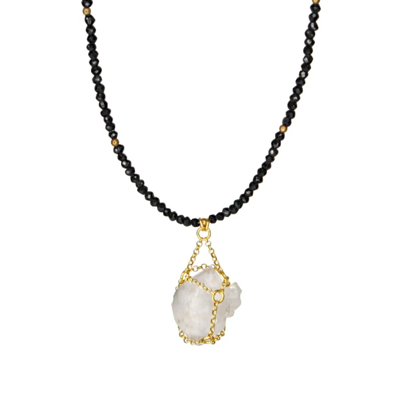 Beaded Spinel Caged Chain Gemstone Necklace sold by MHART