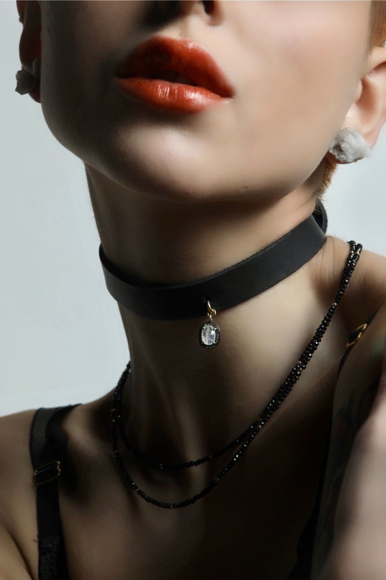 Moonstone Diamond XL Leather Choker sold by MHART product image thumbnail 3