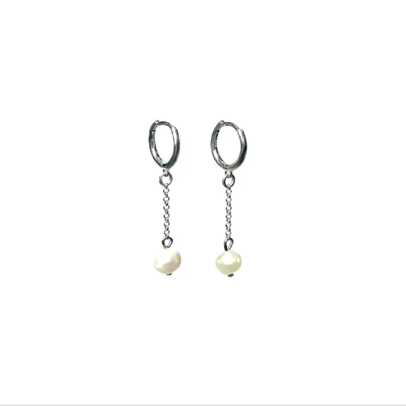 Silver Drop White Pearl Earrings sold by MHART