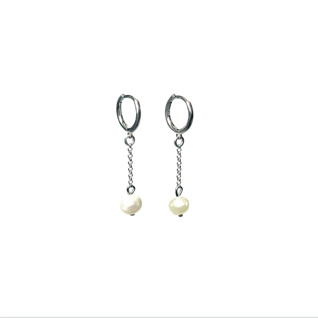 Silver Drop White Pearl Earrings sold by MHART