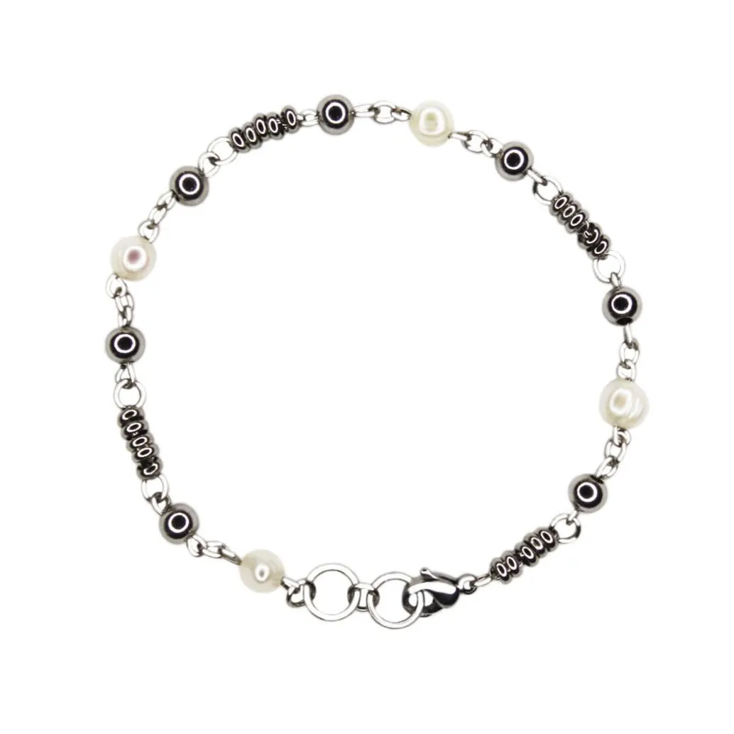 Timeless Silver Pearl Bracelet: Stainless Steel sold by MHART