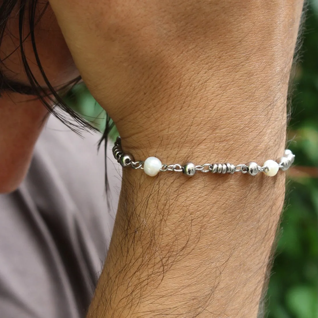 Timeless Silver Pearl Bracelet: Stainless Steel sold by MHART product image thumbnail 2