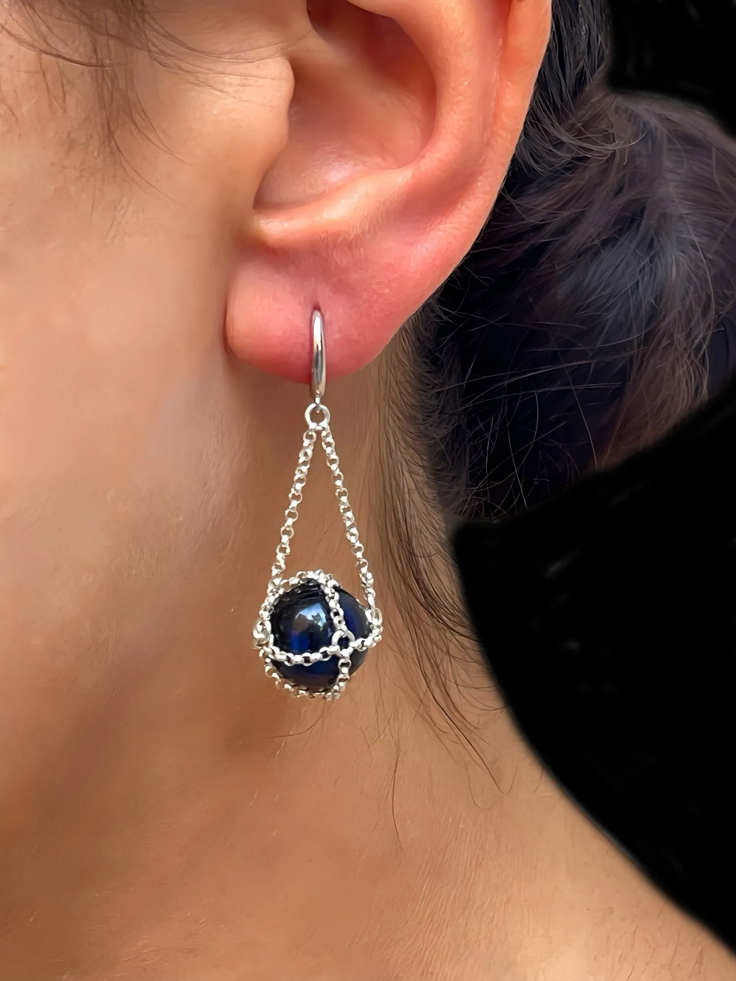 Blue Tiger’s Eye Earrings – Sterling Silver sold by MHART product image thumbnail 2