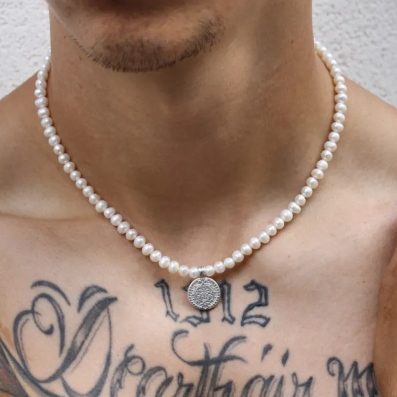 White Pearl Coin Necklace sold by MHART