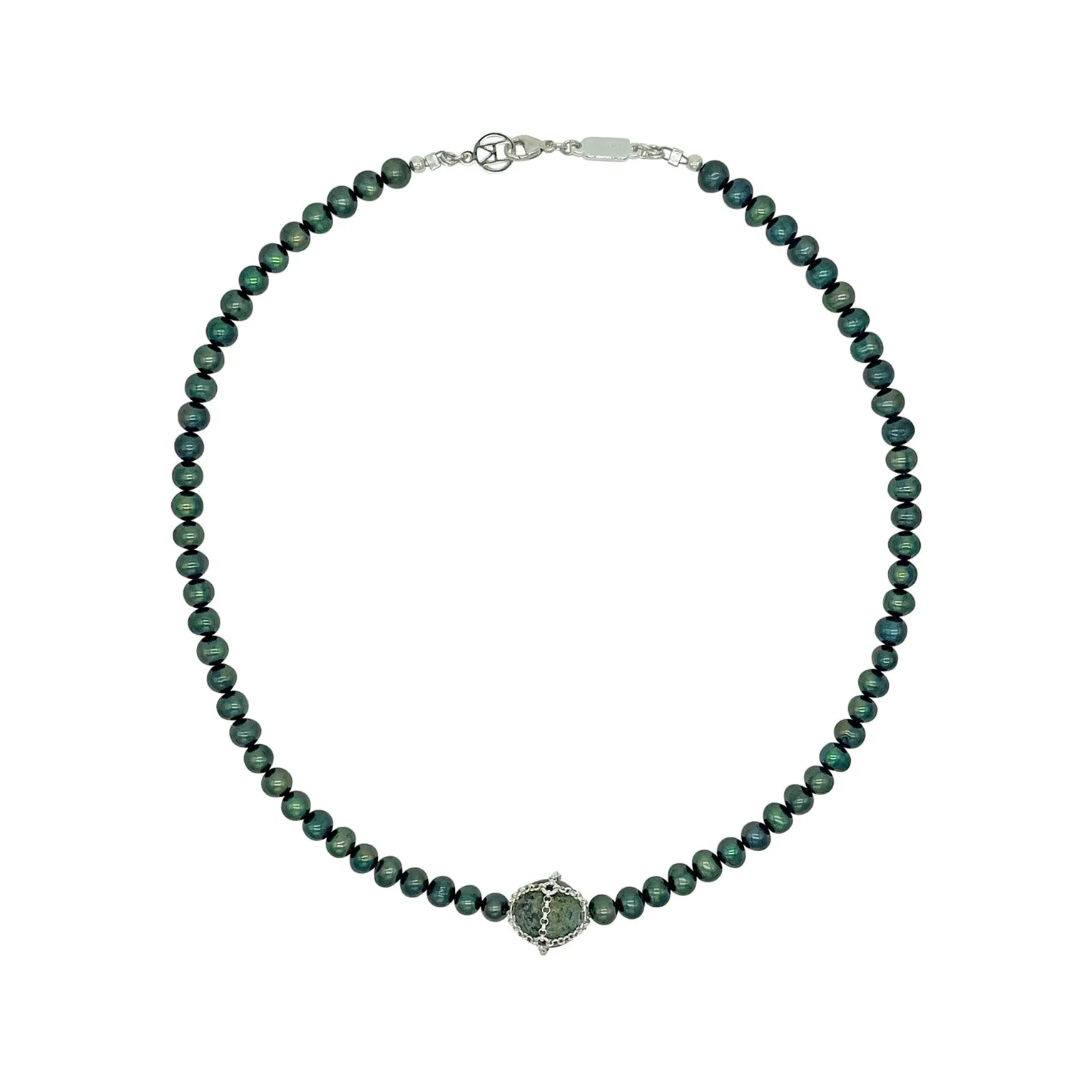 Black Pearl + Caged African Turquoise Necklace sold by MHART