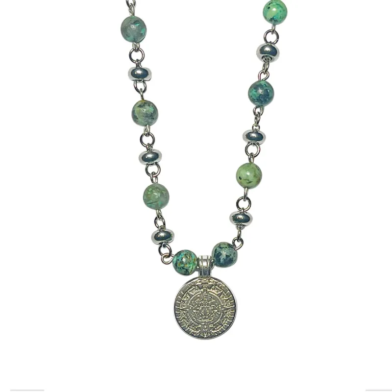 African Turquoise Coin Necklace made by MHART