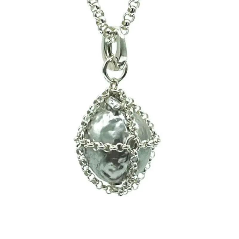 Caged Silver Pearl Pendant sold by MHART