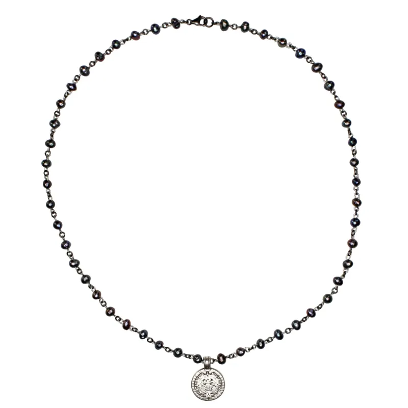 Black Pearl Coin Necklace sold by MHART