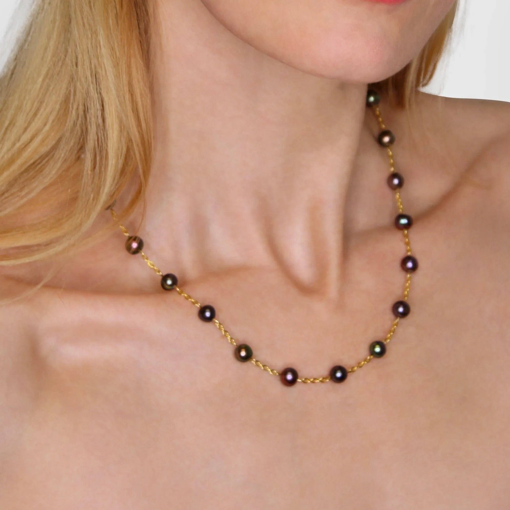 Black Pearl Gold Chain Necklace sold by MHART