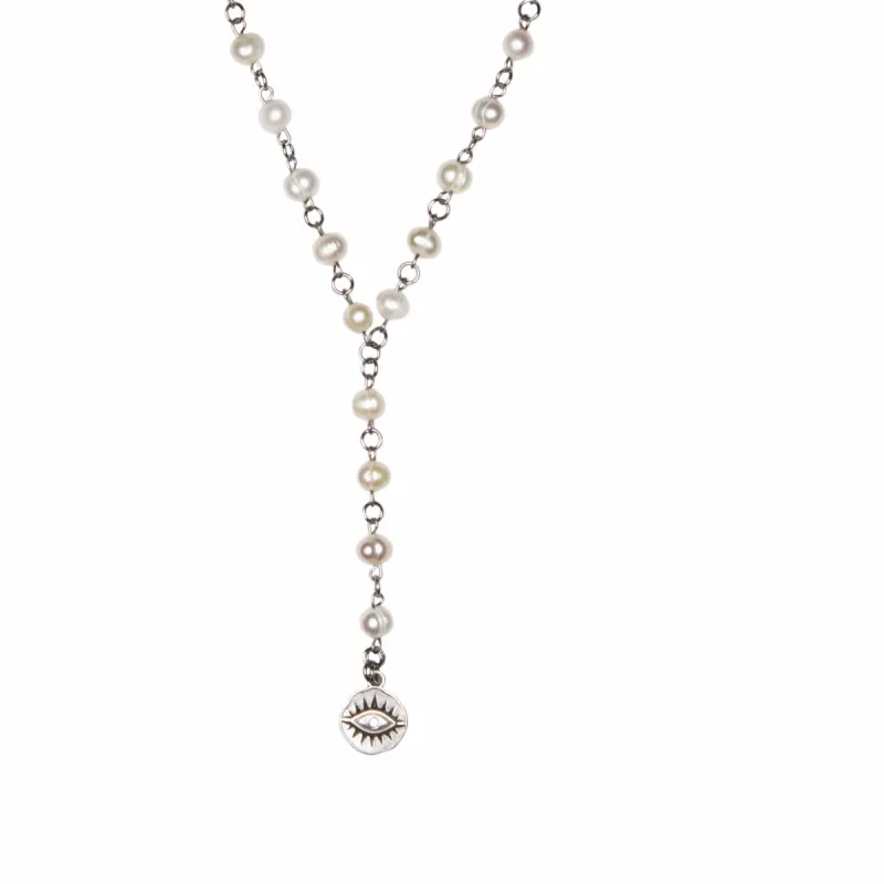 Pearl Evil Eye Coin Lariat sold by MHART