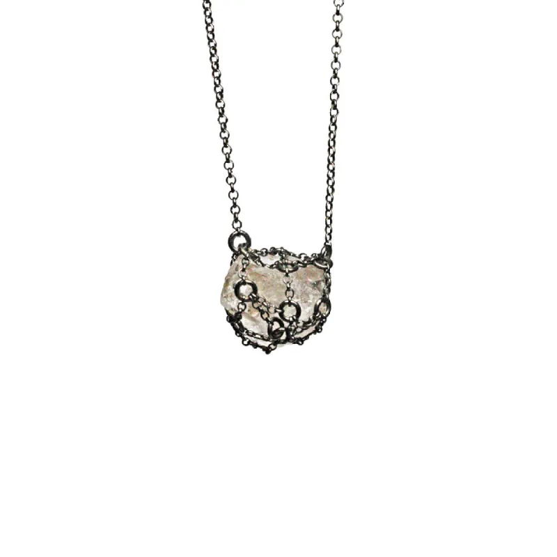 Caged Quartz Oxidized Silver Necklace sold by MHART