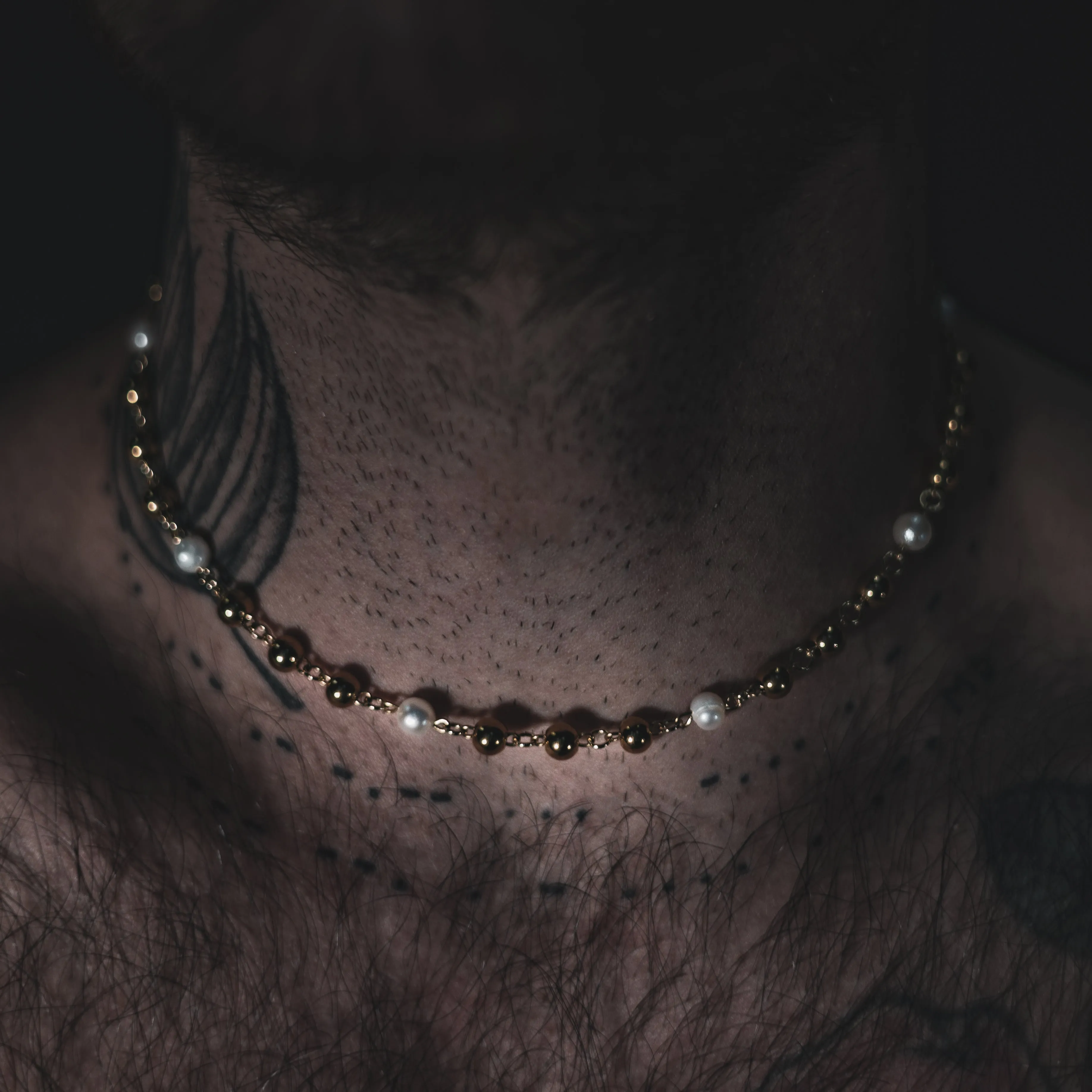 Linked Gold + Pearl Bead Necklace sold by MHART