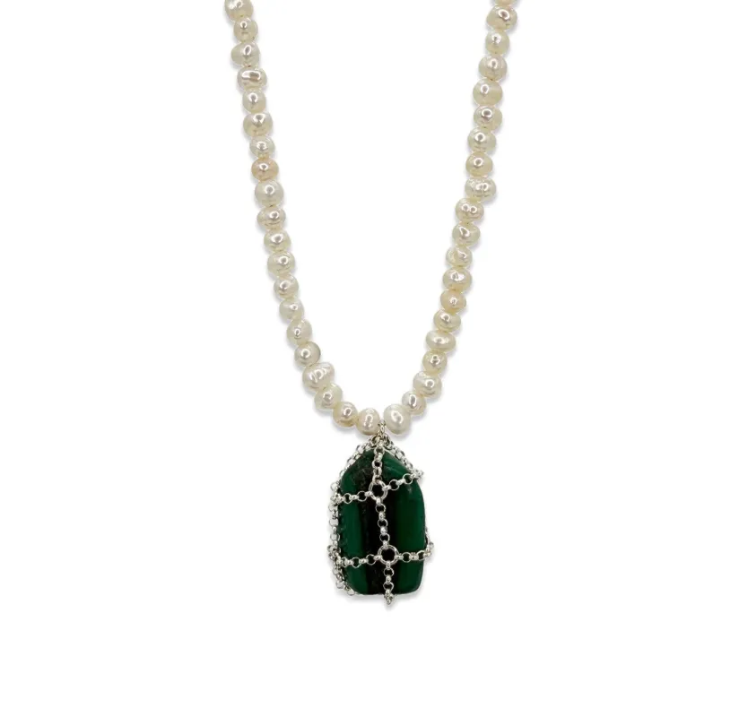 Caged Malachite Pearl Necklace sold by MHART