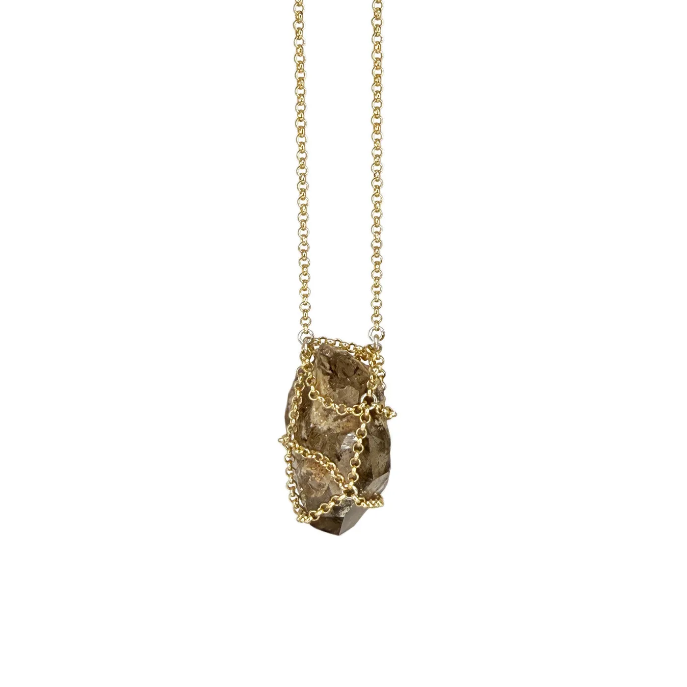 Caged Smoky Quartz Spike 14k Gold Brass Necklace I sold by MHART product image thumbnail 2