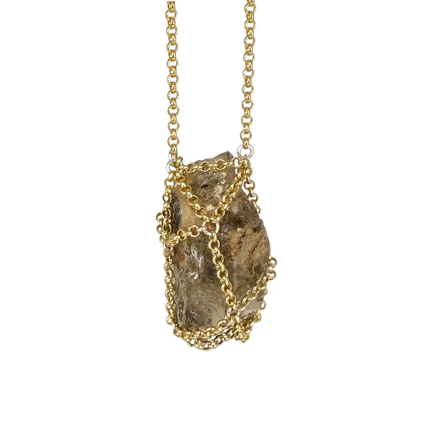 Caged Smoky Quartz Spike 14k Gold Brass Necklace I sold by MHART