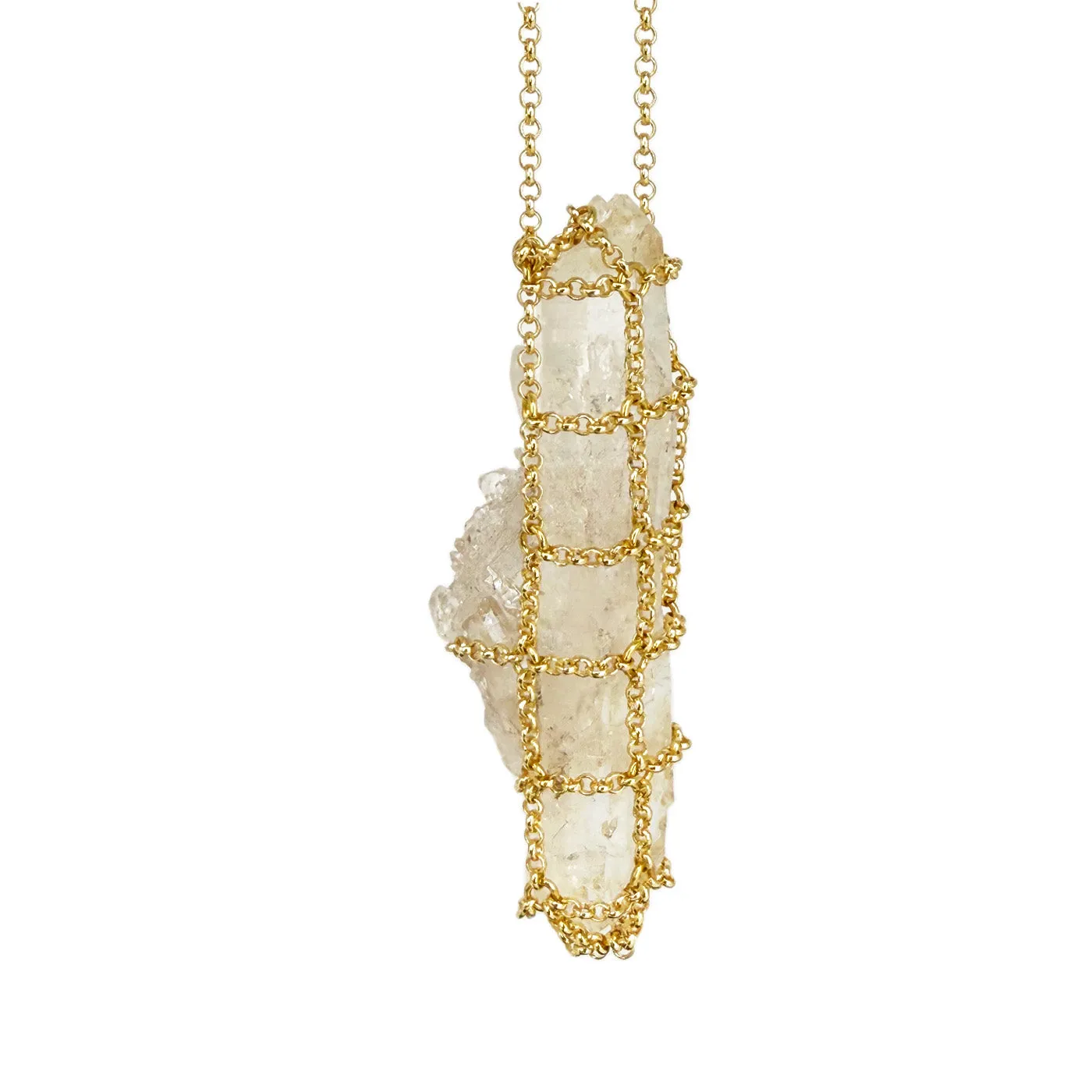 Caged Quartz Spike 14k Gold Brass Necklace II sold by MHART