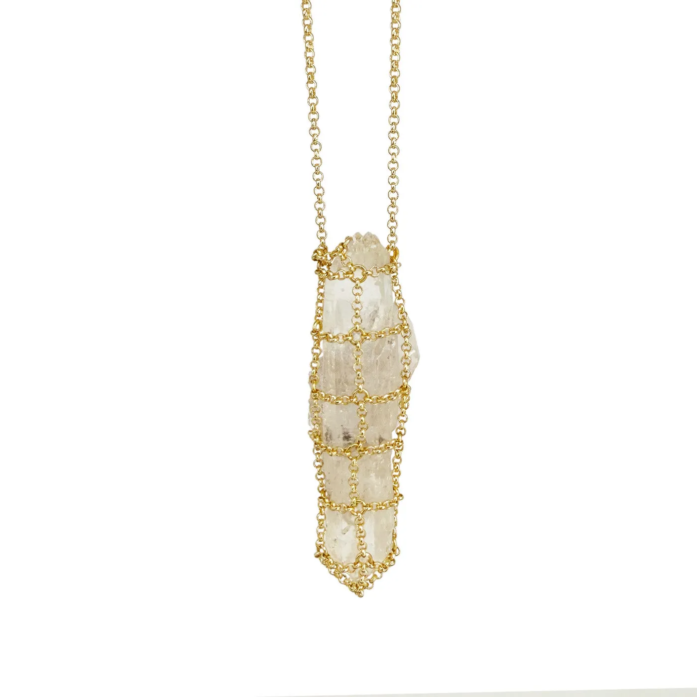 Caged Quartz Spike 14k Gold Brass Necklace II sold by MHART product image thumbnail 3