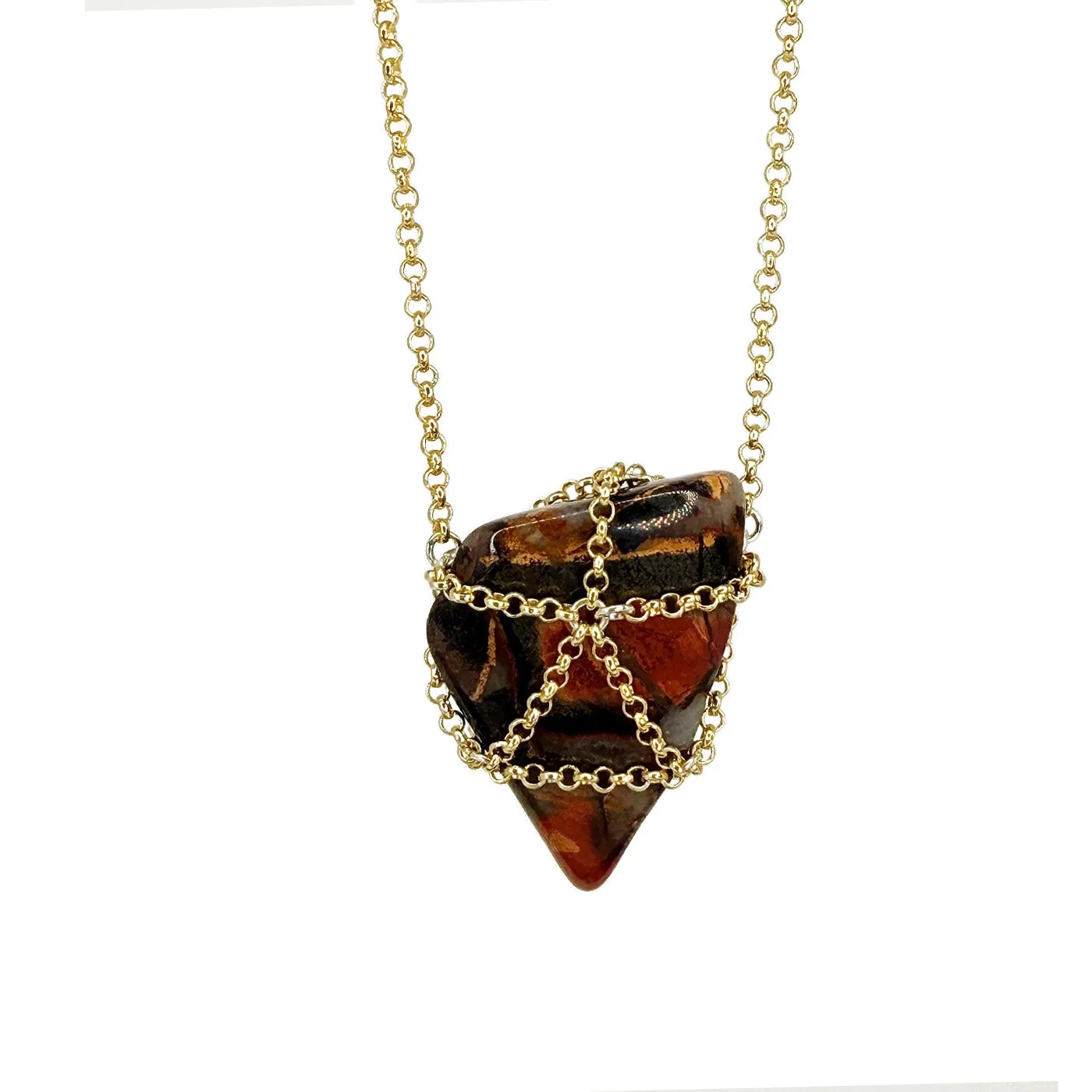 Caged Jasper 14k Gold Brass Pendant sold by MHART