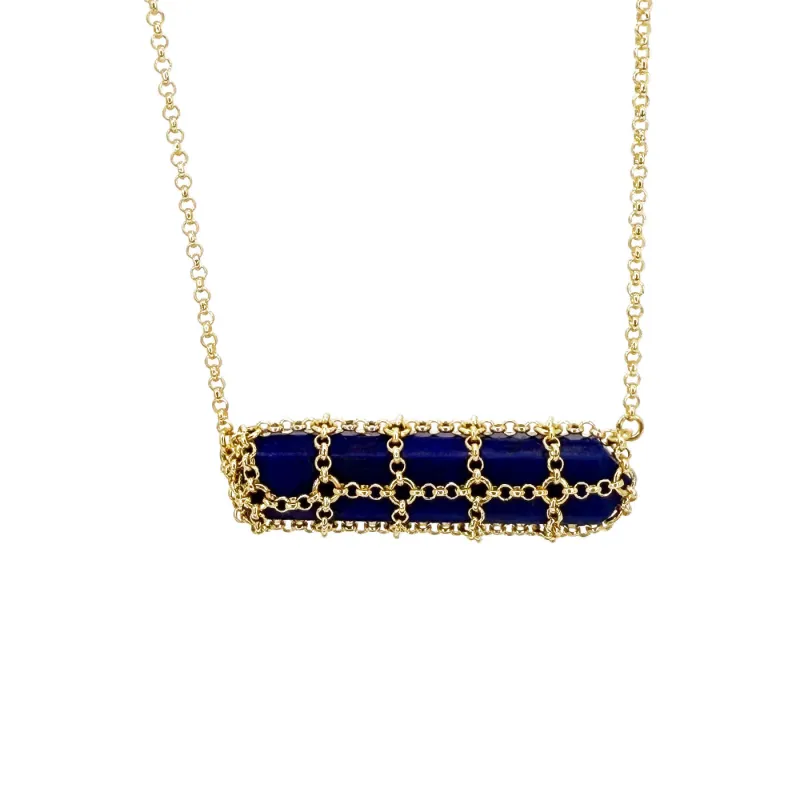 Caged Lapis 14k Gold Brass Pendant sold by MHART