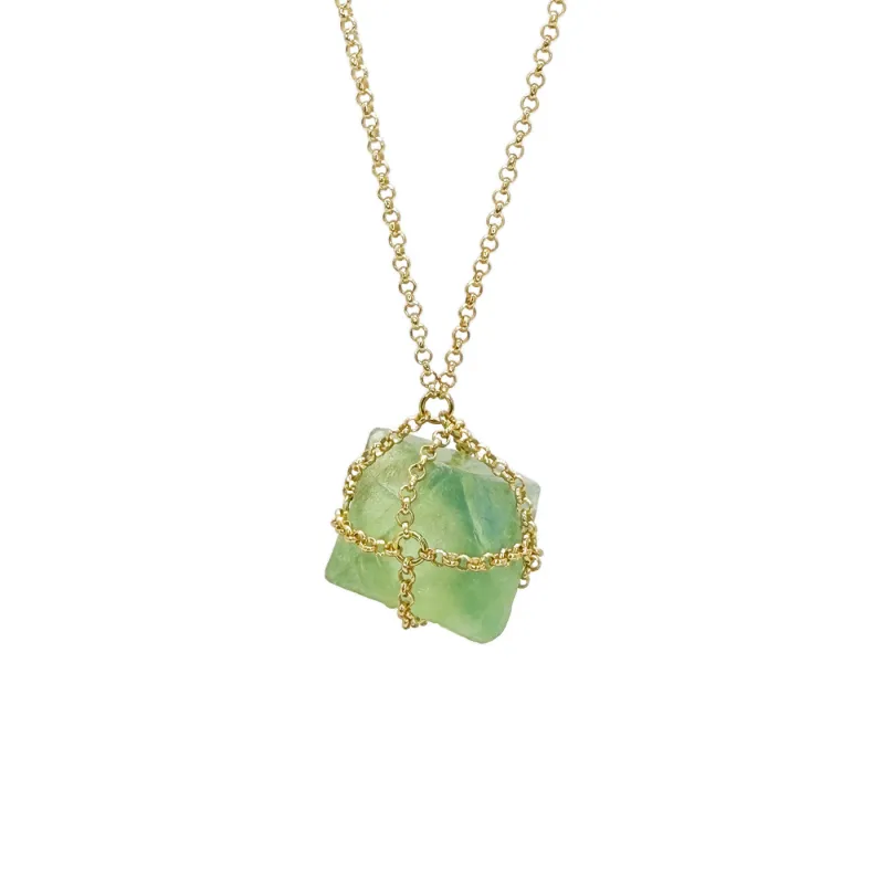 Caged Fluorite 14k Gold Brass Pendant made by MHART
