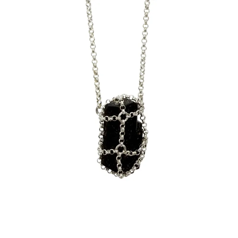 Caged Sterling Silver Black Tourmaline Pendant sold by MHART