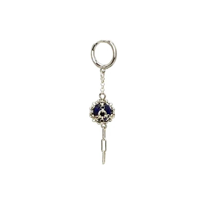 Mini Caged Lapis Gemstone Drop Chain Single Earring sold by MHART