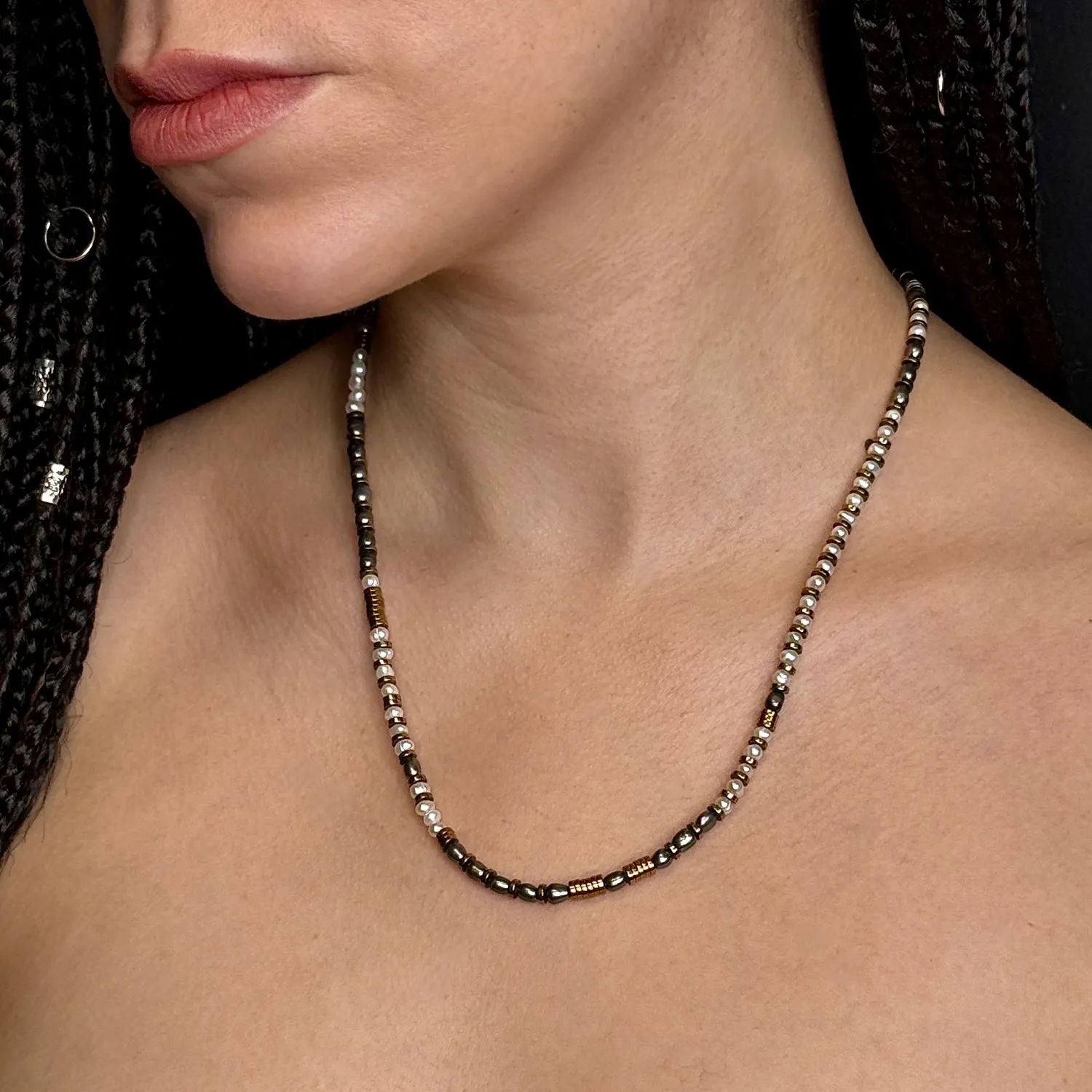 Lustre Link: Pearl & Gold Brass Statement Necklace sold by MHART product image thumbnail 3