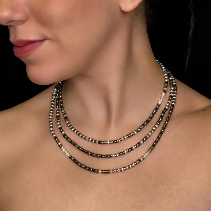 Lustre Link: Pearl & Gold Brass Statement Necklace sold by MHART