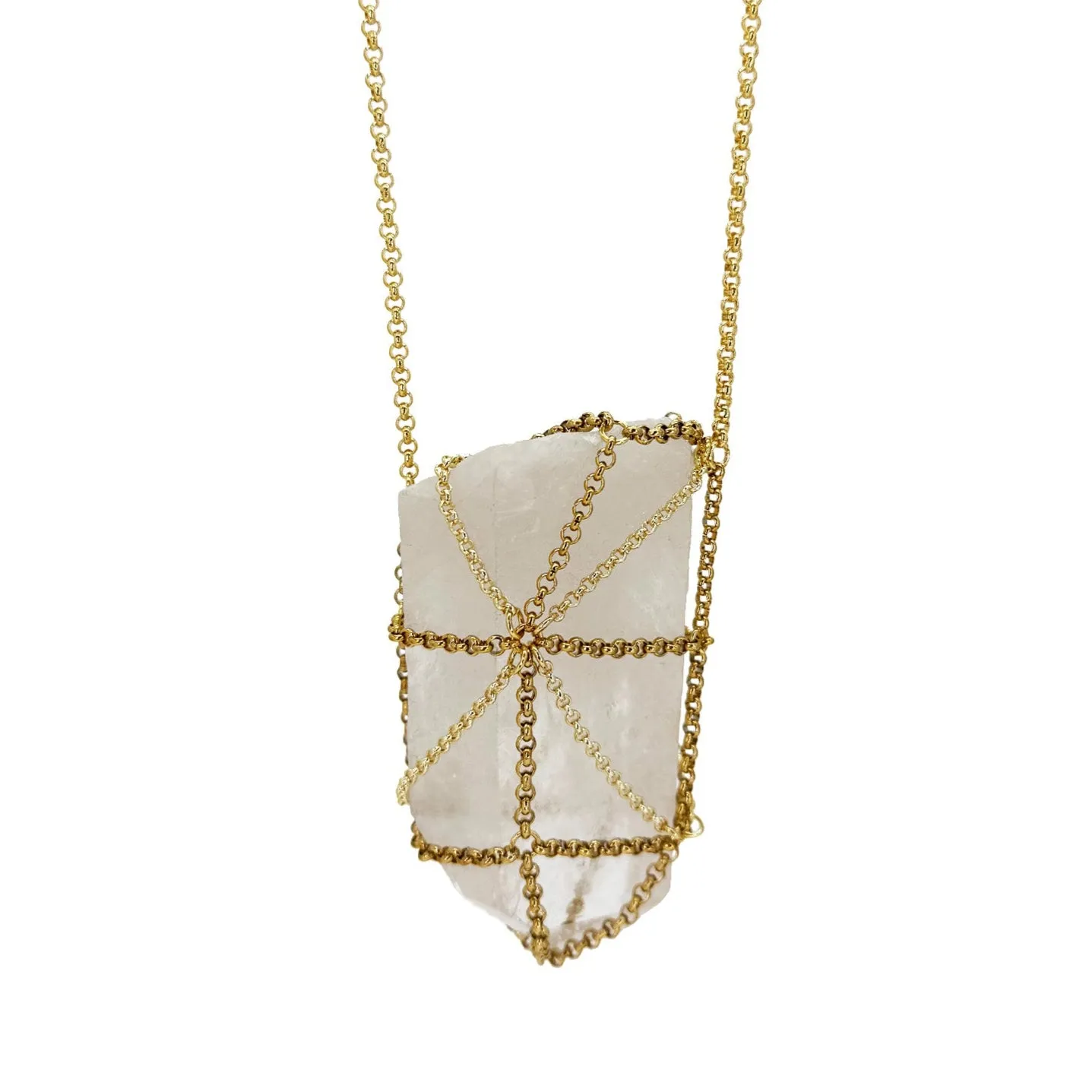 Caged Quartz Spike Necklace in 14k Gold sold by MHART