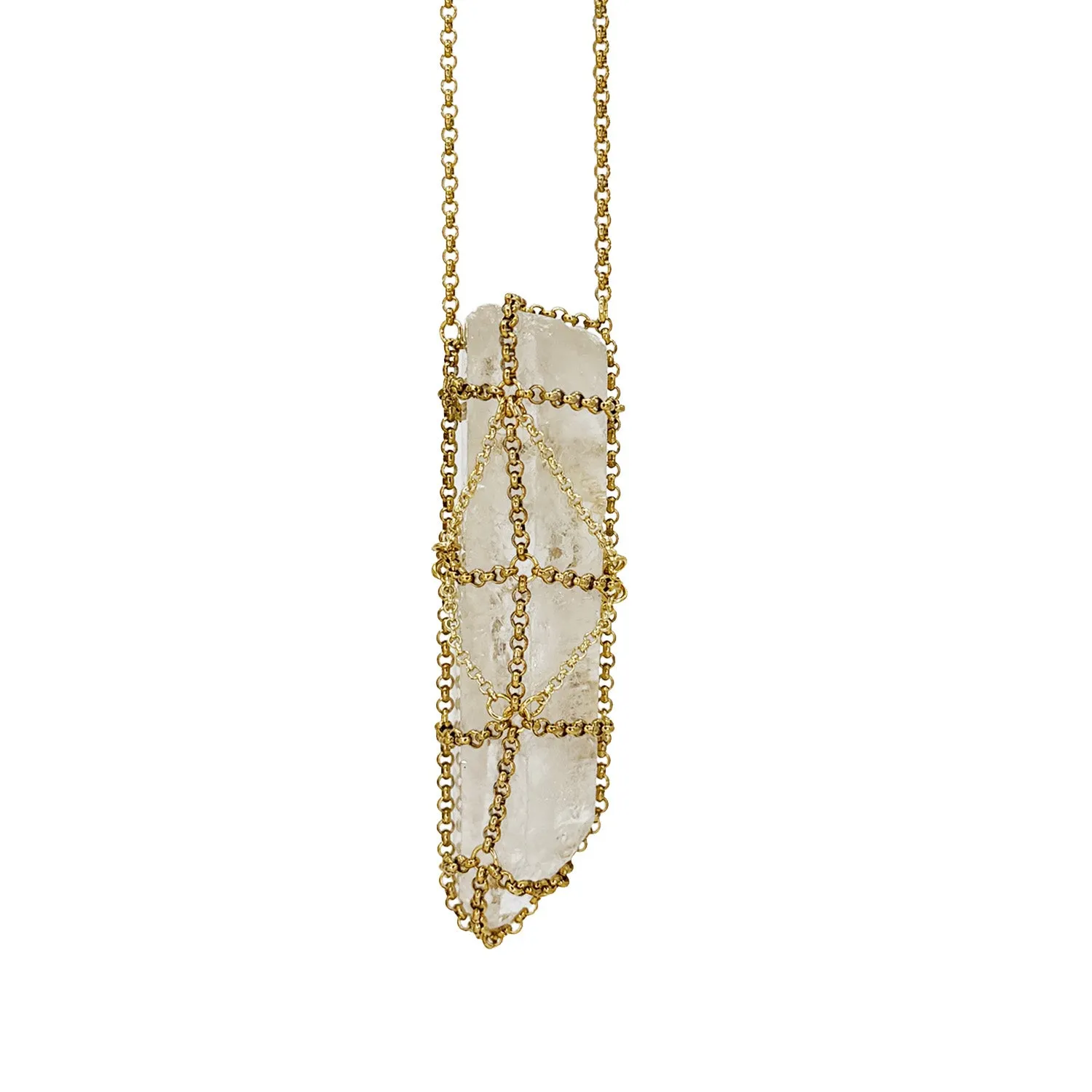 Caged Quartz Spike Necklace in 14k Gold sold by MHART