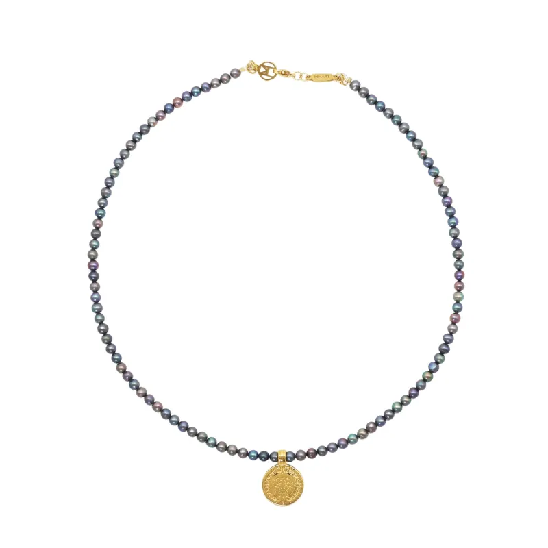 Black Pearl Coin Necklace sold by MHART