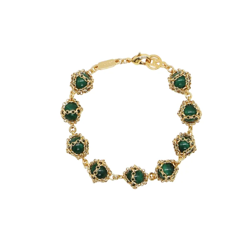 Caged Malachite Gemstone Bracelet in 14k Gold sold by MHART